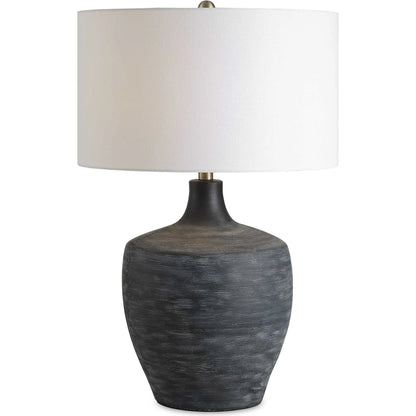 Graphite Ribbed Table Lamp by Uttermost in brass. Made from ceramic, fabric, metal in a unique style.