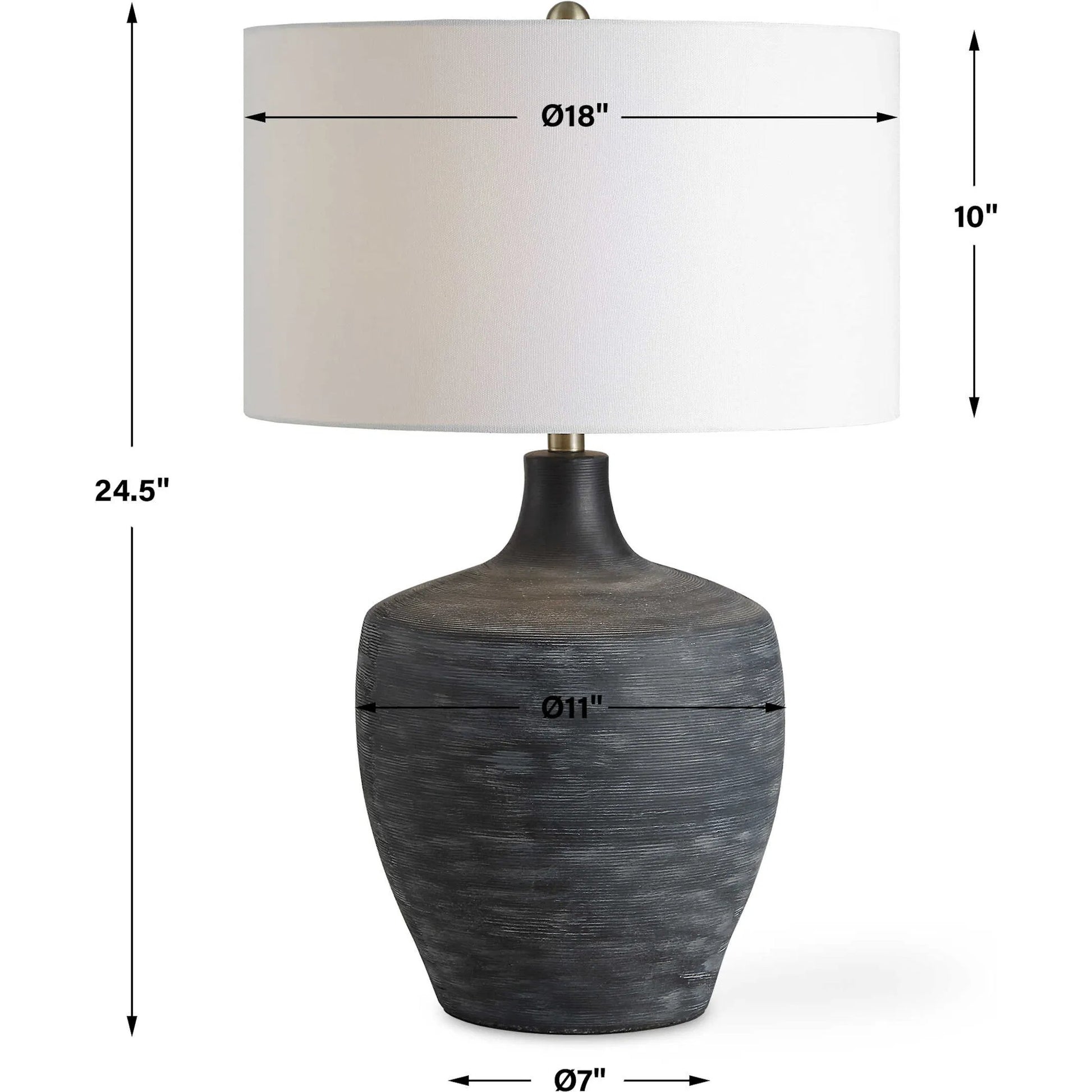 Graphite Ribbed Table Lamp by Uttermost in brass. Made from ceramic, fabric, metal in a unique style.