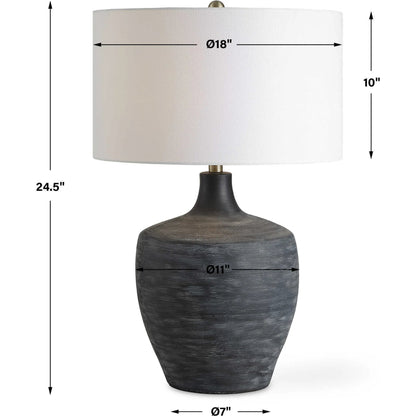 Graphite Ribbed Table Lamp by Uttermost in brass. Made from ceramic, fabric, metal in a unique style.