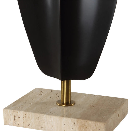 Kure Table Lamp by Uttermost in brass. Made from iron, travertine, fabric in a unique style.