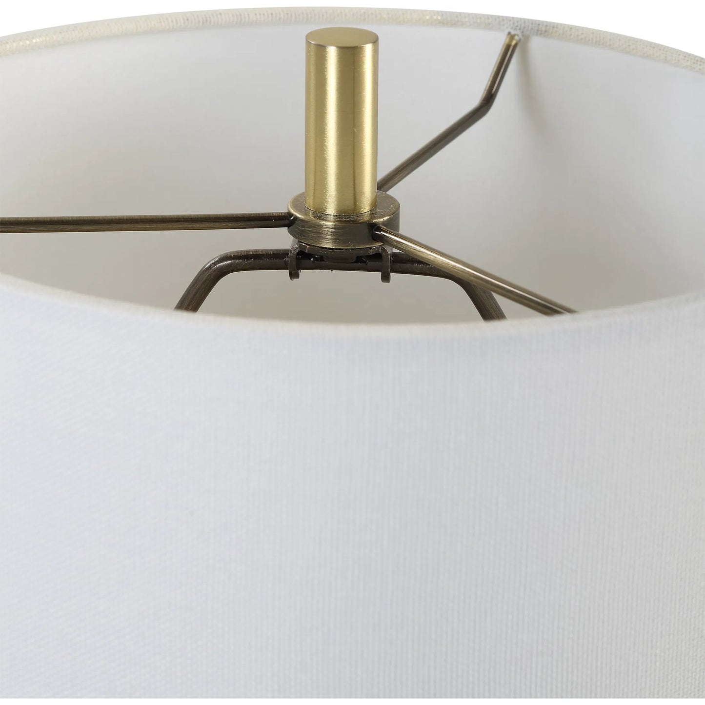 002 SI-2262370 | Closeup | Enigma Glass Buffet Lamp by Uttermost in brass. Made from colored glaze glass, metal, fabric in a eclectic & global style.