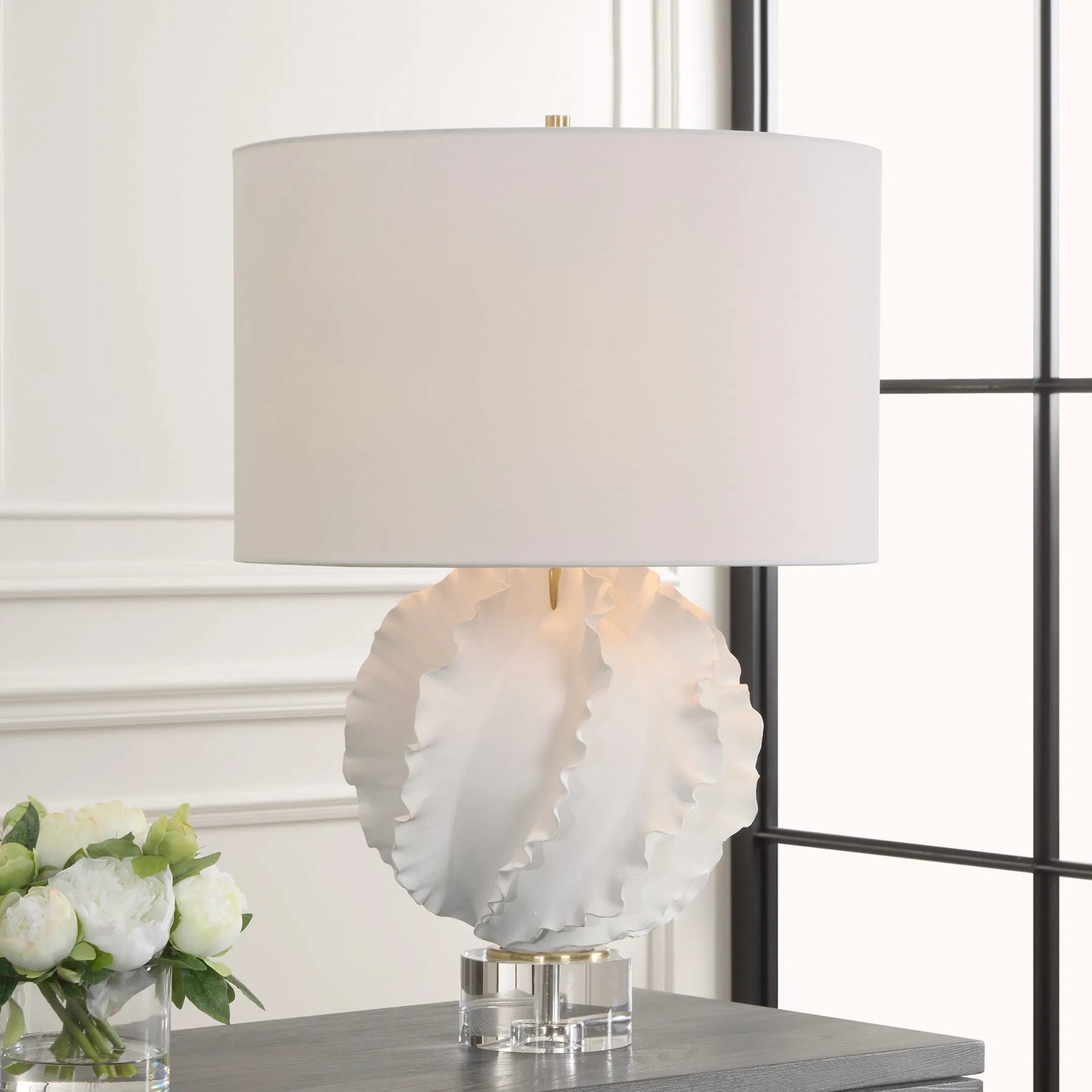 001 SI-2262371 | Lifestyle | Saylor Table Lamp by Uttermost in brass. Made from cermaic, crystal, metal, fabric in a modern style.