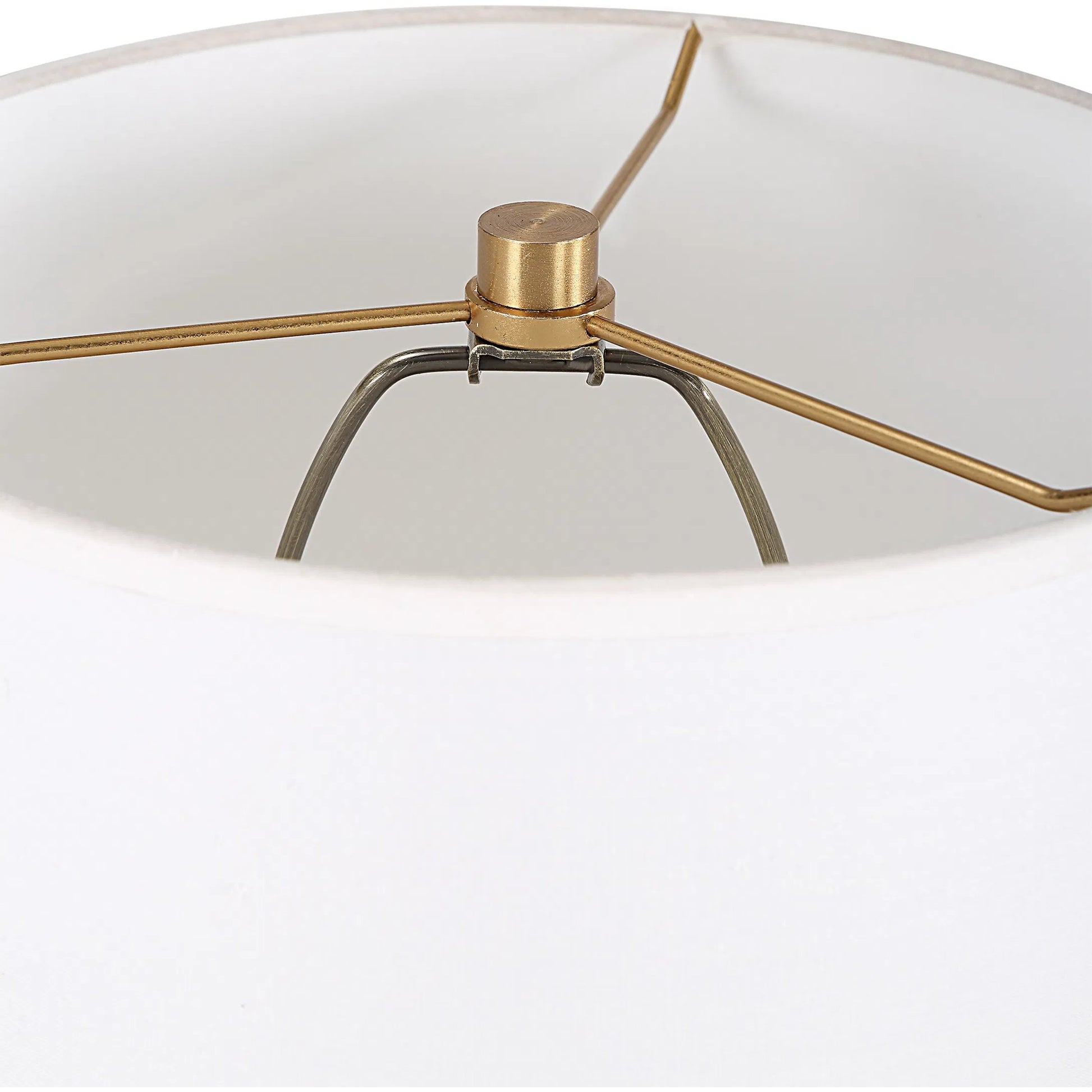 Lautoka Buffet Lamp by Uttermost in brass. Made from steel, rattan, fabric in a transitional style.