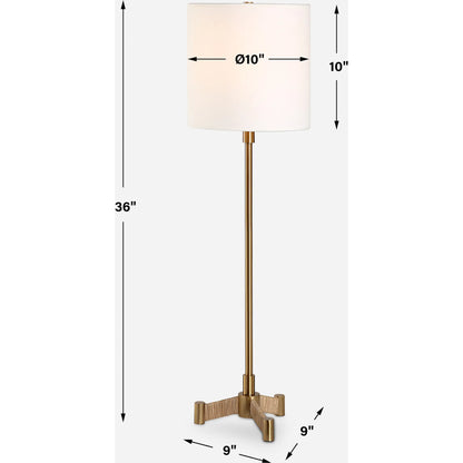 Lautoka Buffet Lamp by Uttermost in brass. Made from steel, rattan, fabric in a transitional style.