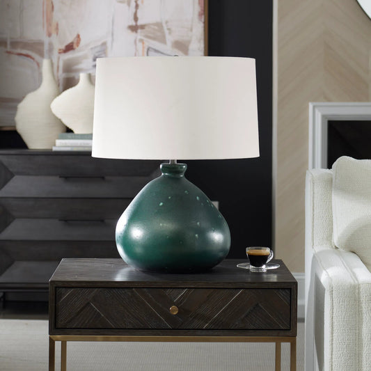 Killarney Table Lamp by Uttermost in green. Made from ceramic, fabric, metal in a unique style.