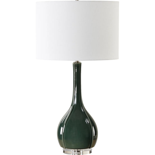 Essex Glass Table Lamp by Uttermost in nickel. Made from ceramic, crystal, iron, fabric in a unique style.