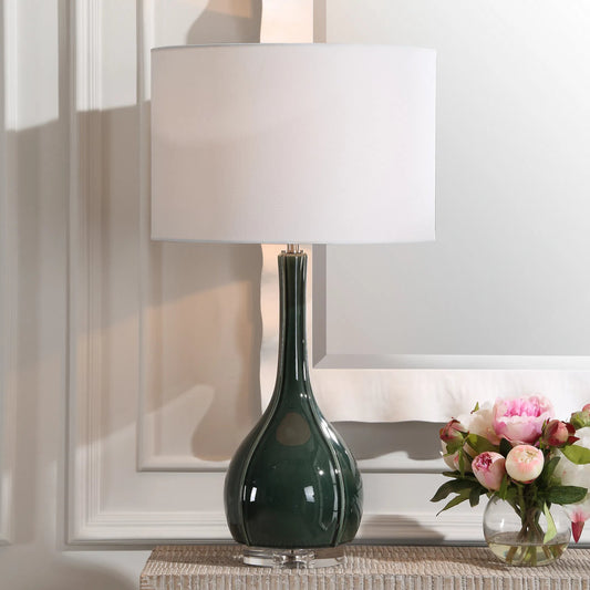 Essex Glass Table Lamp by Uttermost in nickel. Made from ceramic, crystal, iron, fabric in a unique style.