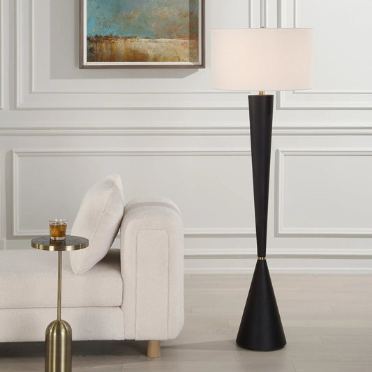 Layla Tapered Floor Lamp by Uttermost in brass. Made from iron, fabric in a unique style.