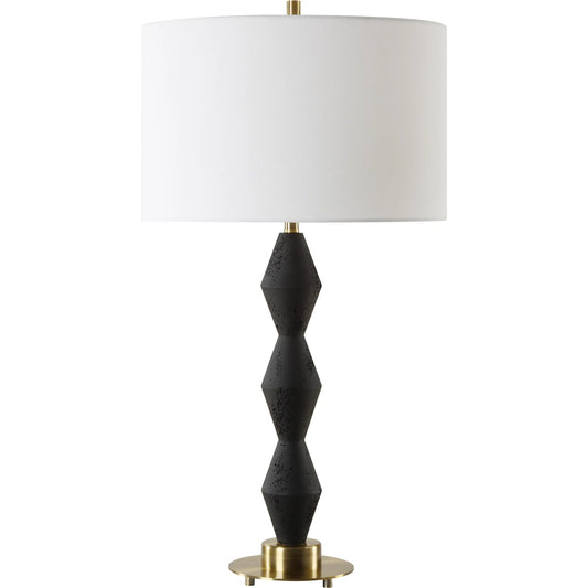 Threefold Table Lamp by Uttermost in brass. Made from steel, rice stone resin, fabric in a unique style.