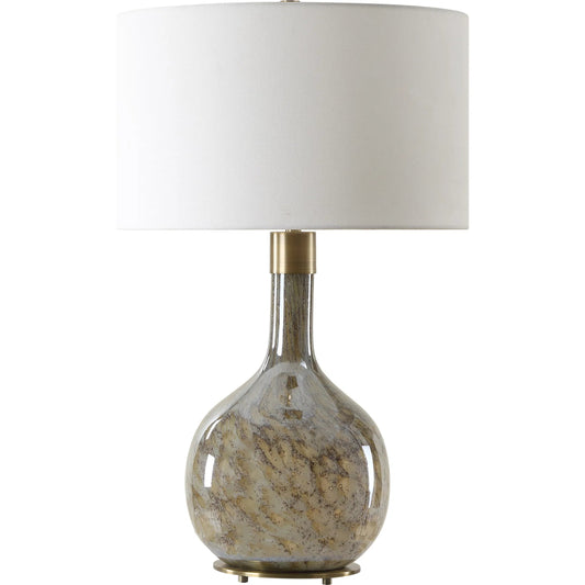Rhine Glass Table Lamp by Uttermost in dark brown, smoke gray. Made from steel, glass, fabric in a unique style.