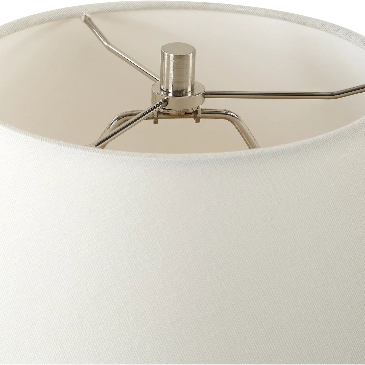 004 SI-2262407 | Closeup | Carafe Ceramic Table Lamp by Uttermost in nickel. Made from steel, ceramic, fabric in a modern style.