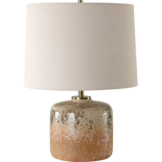 Canyon Textured Table Lamp by Uttermost in brass. Made from steel, ceramic, fabric in a unique style.