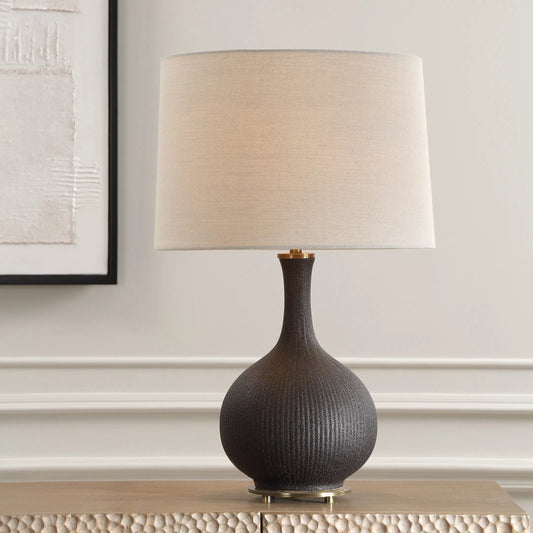 Rimini Glaze Table Lamp by Uttermost in brass. Made from steel, ceramic, fabric in a unique style.