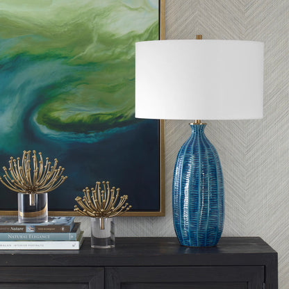 Bixby Table Lamp by Uttermost in brass. Made from ceramic, fabric, metal in a eclectic & global style.