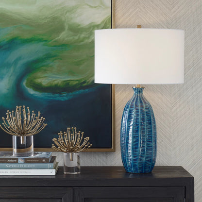 Bixby Table Lamp by Uttermost in brass. Made from ceramic, fabric, metal in a eclectic & global style.