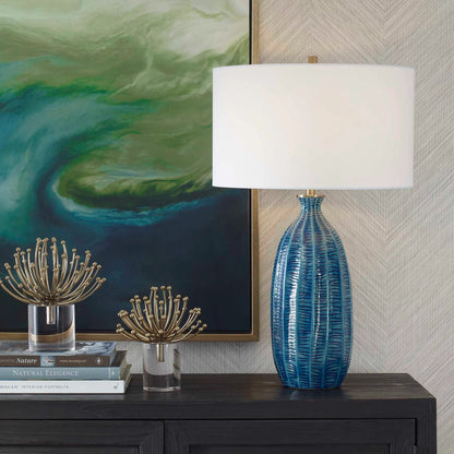 Bixby Table Lamp by Uttermost in brass. Made from ceramic, fabric, metal in a eclectic & global style.