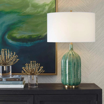 Bixby Table Lamp by Uttermost in brass. Made from ceramic, fabric, metal in a eclectic & global style.