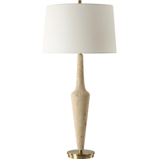 Juliet Travertine Table Lamp by Uttermost in brass. Made from steel, faux resin, fabric in a unique style.