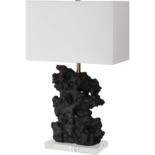 Basalt Table Lamp by Uttermost in brass. Made from steel, crystal, fabric, faux resin in a unique style.