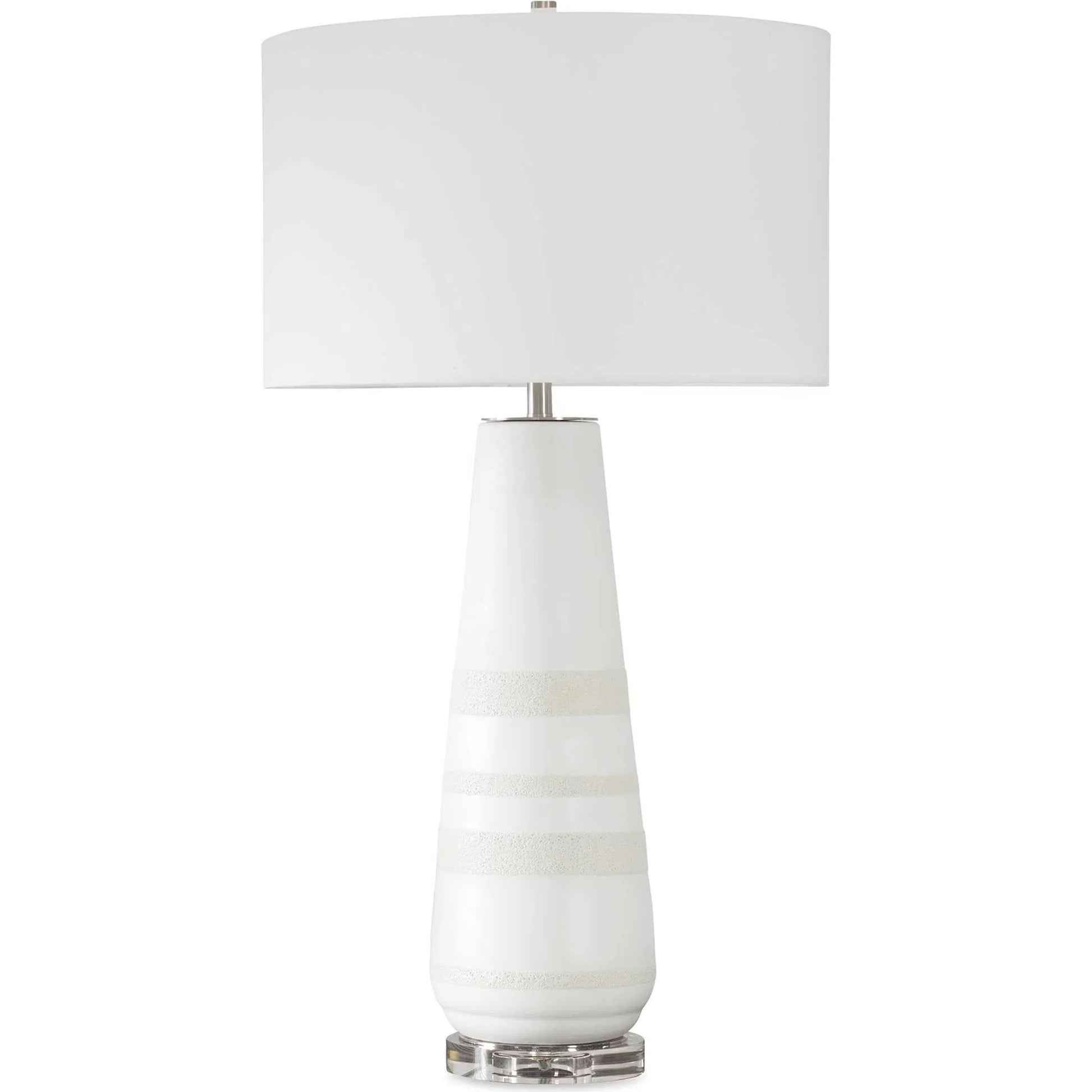 Santino Crackled Table Lamp by Uttermost in nickel. Made from ceramic, fabric, metal in a transitional style.