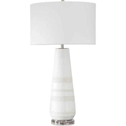 Santino Crackled Table Lamp by Uttermost in nickel. Made from ceramic, fabric, metal in a transitional style.
