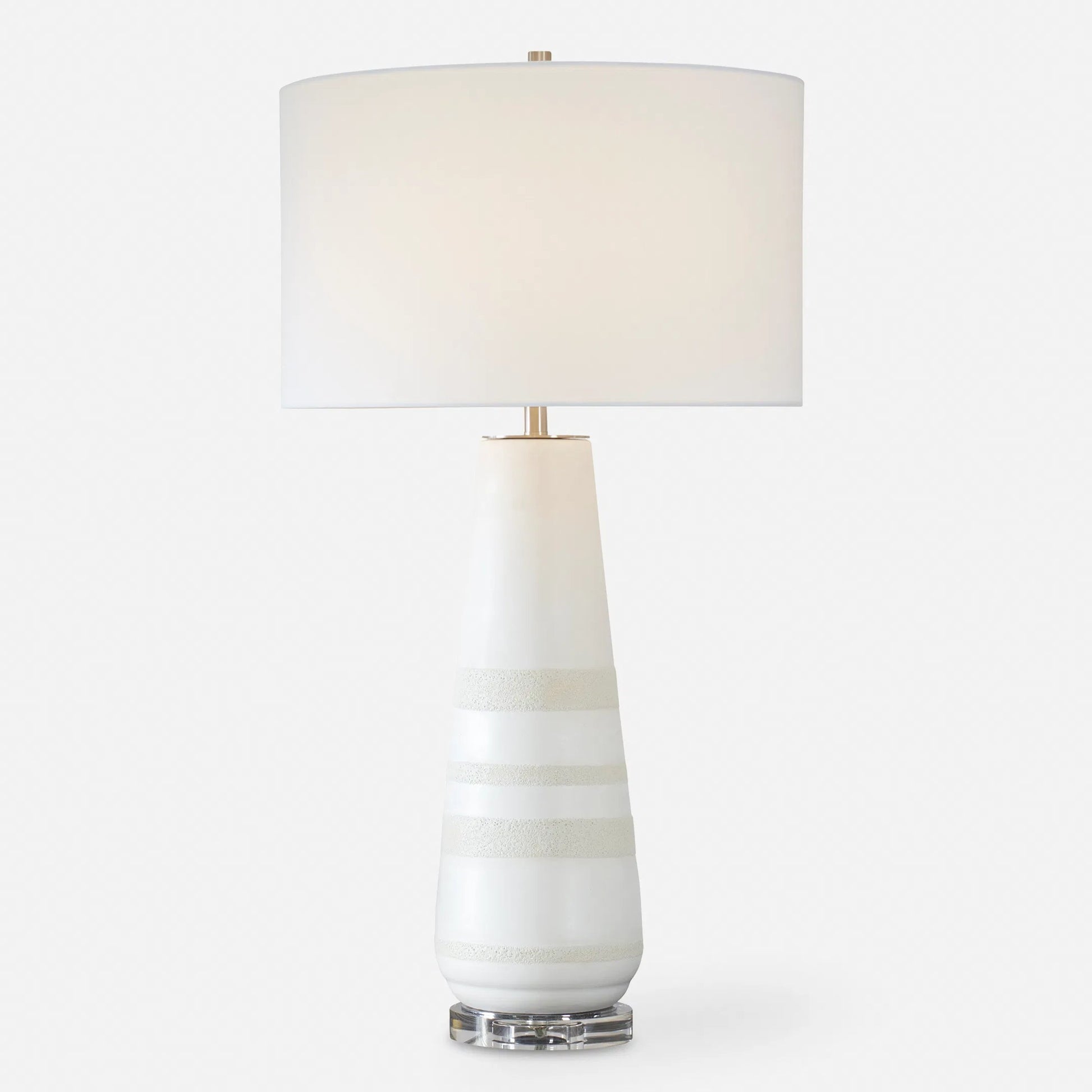 Santino Crackled Table Lamp by Uttermost in nickel. Made from ceramic, fabric, metal in a unique style.