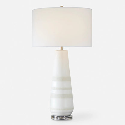 Santino Crackled Table Lamp by Uttermost in nickel. Made from ceramic, fabric, metal in a unique style.