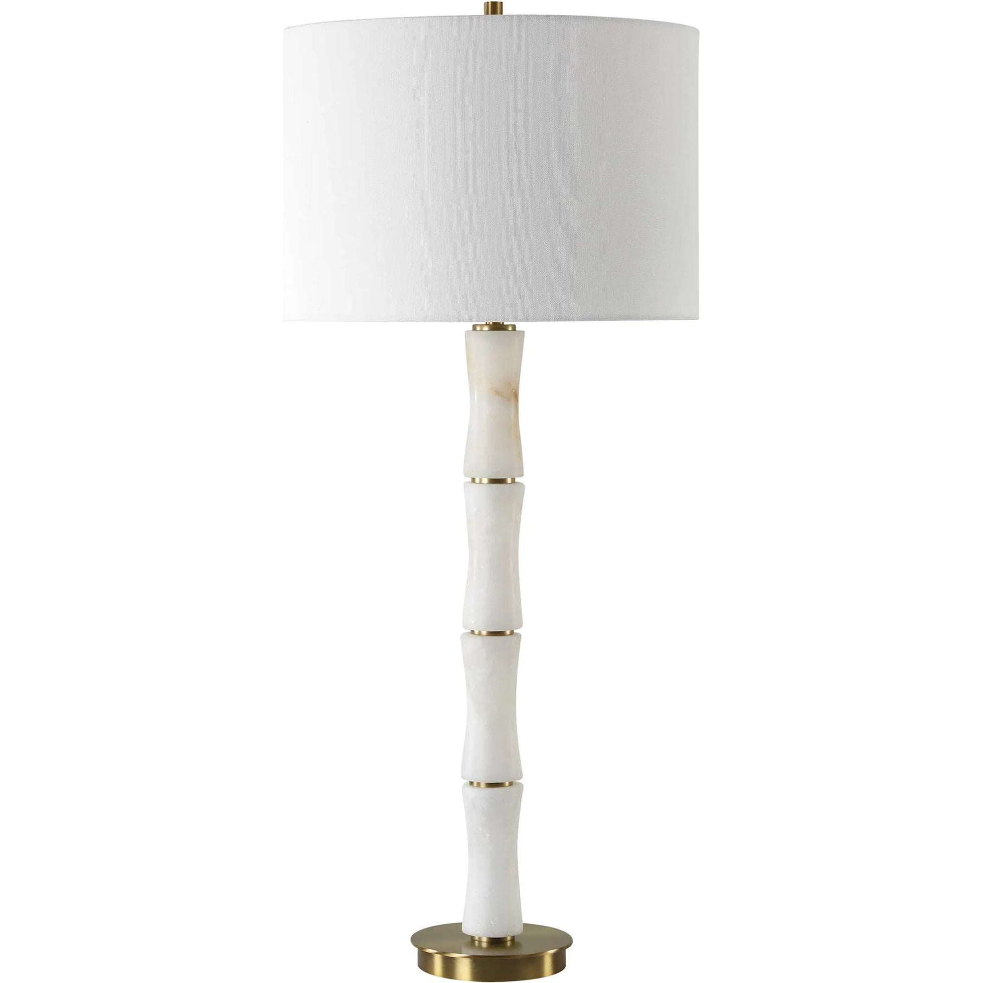 Unify Alabaster Table Lamp by Uttermost in brass. Made from alabaster, iron, fabric in a modern style.