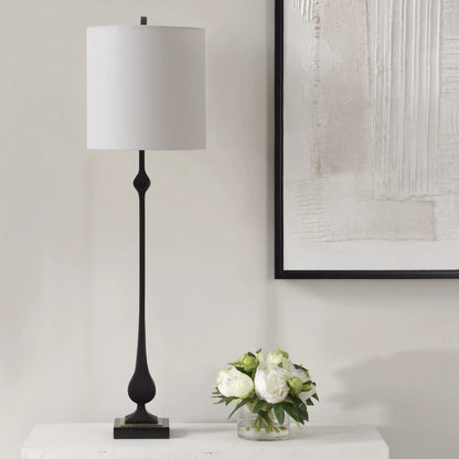 Hightower Buffet Lamp by Uttermost in brass. Made from marble, iron, resin, fabric in a modern style.