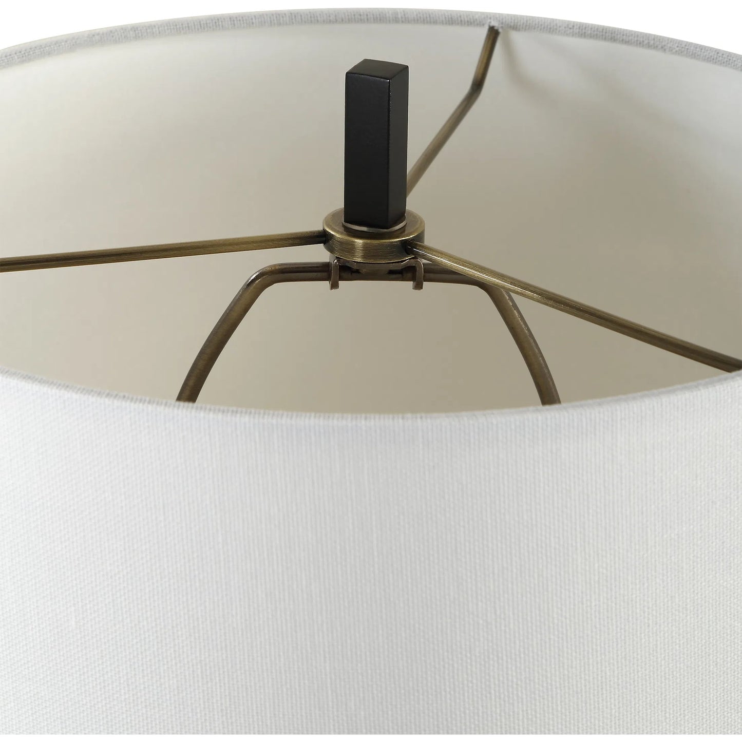 002 SI-2262393 | Closeup | Hightower Buffet Lamp by Uttermost in brass. Made from marble, iron, resin, fabric in a modern style.