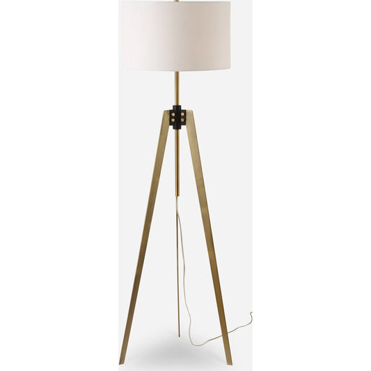 Anchorage Tri-Pod Floor Lamp by Uttermost in brass. Made from iron, fabric in a unique style.