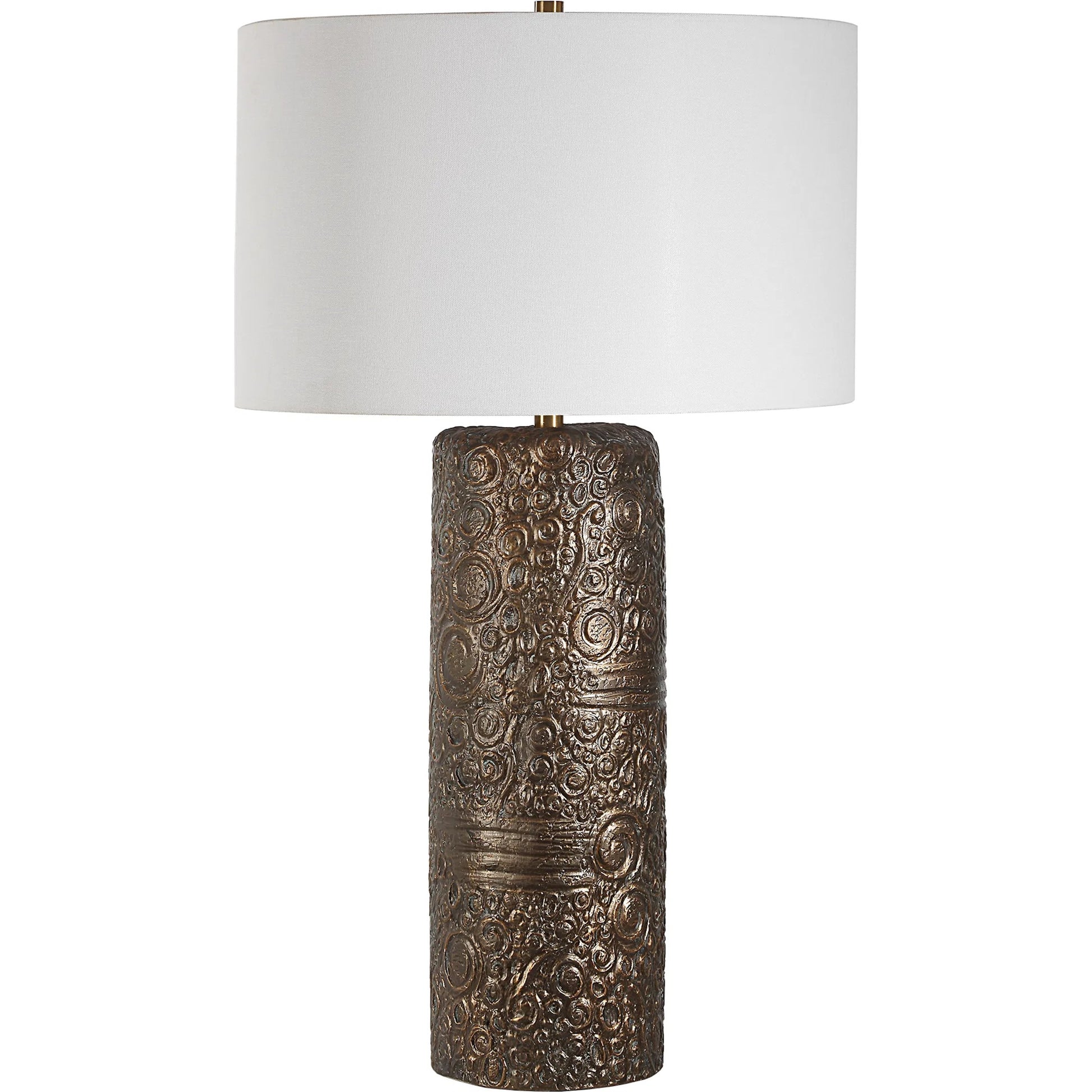 Malaga Table Lamp by Uttermost in bronze. Made from ceramic, iron, fabric in a traditional style.