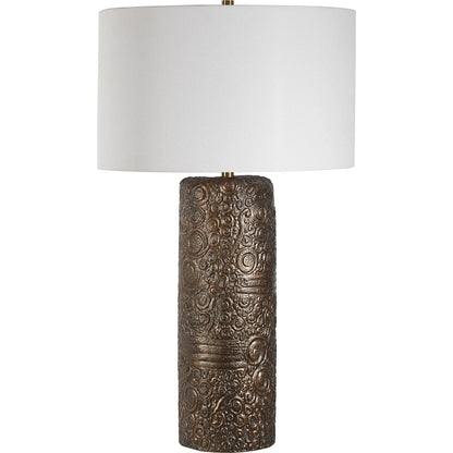 Malaga Table Lamp by Uttermost in bronze. Made from ceramic, iron, fabric in a traditional style.