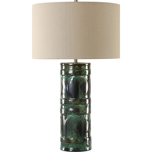 Loch Glaze Table Lamp by Uttermost in nickel. Made from ceramic, iron, fabric in a unique style.