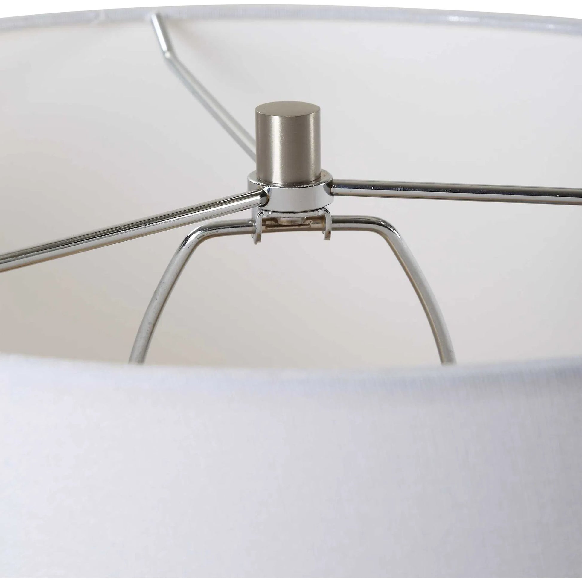 Clear Sky Glass Table Lamp by Uttermost in nickel. Made from iron, glass, marble, linen in a eclectic & global style.