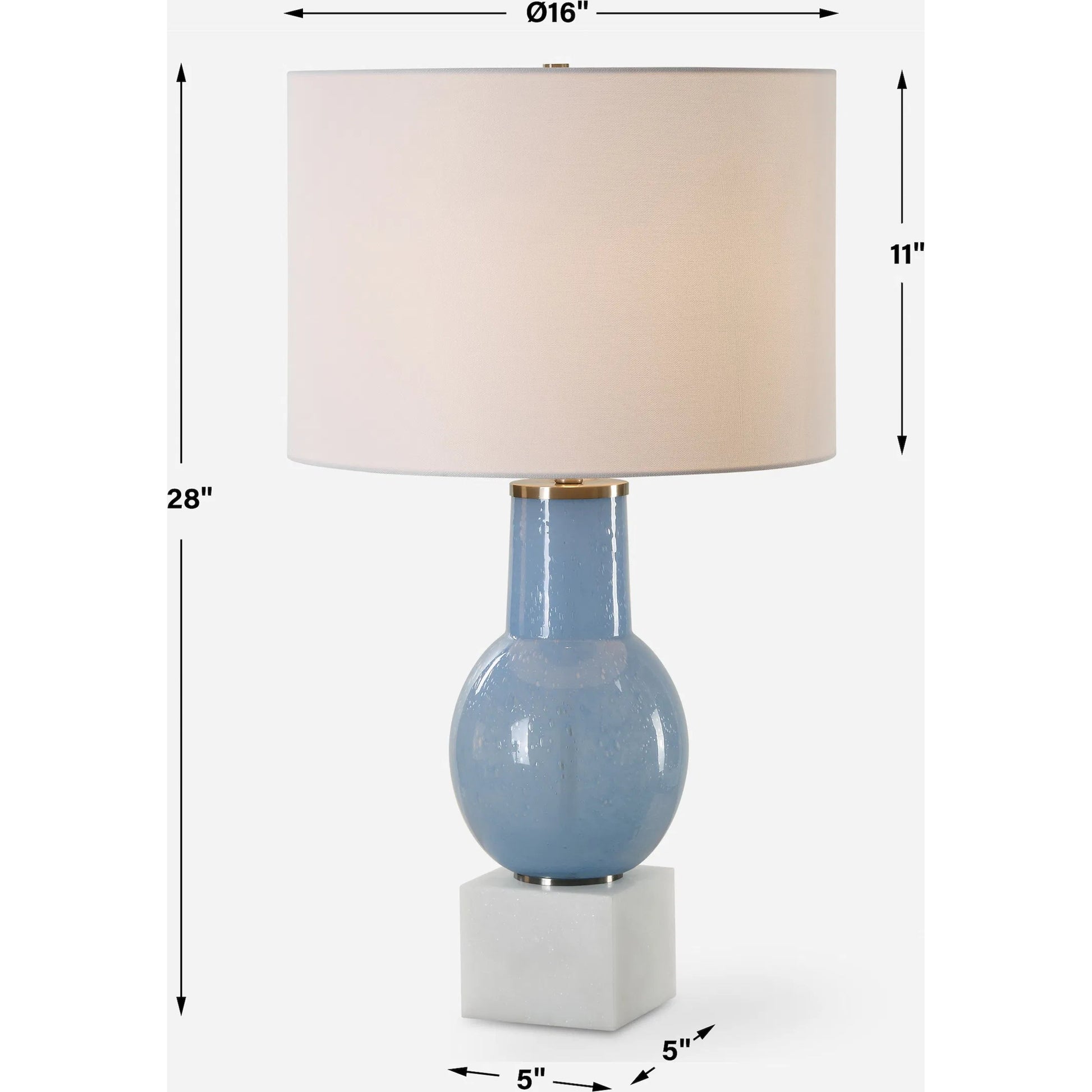 Clear Sky Glass Table Lamp by Uttermost in nickel. Made from iron, glass, marble, linen in a eclectic & global style.