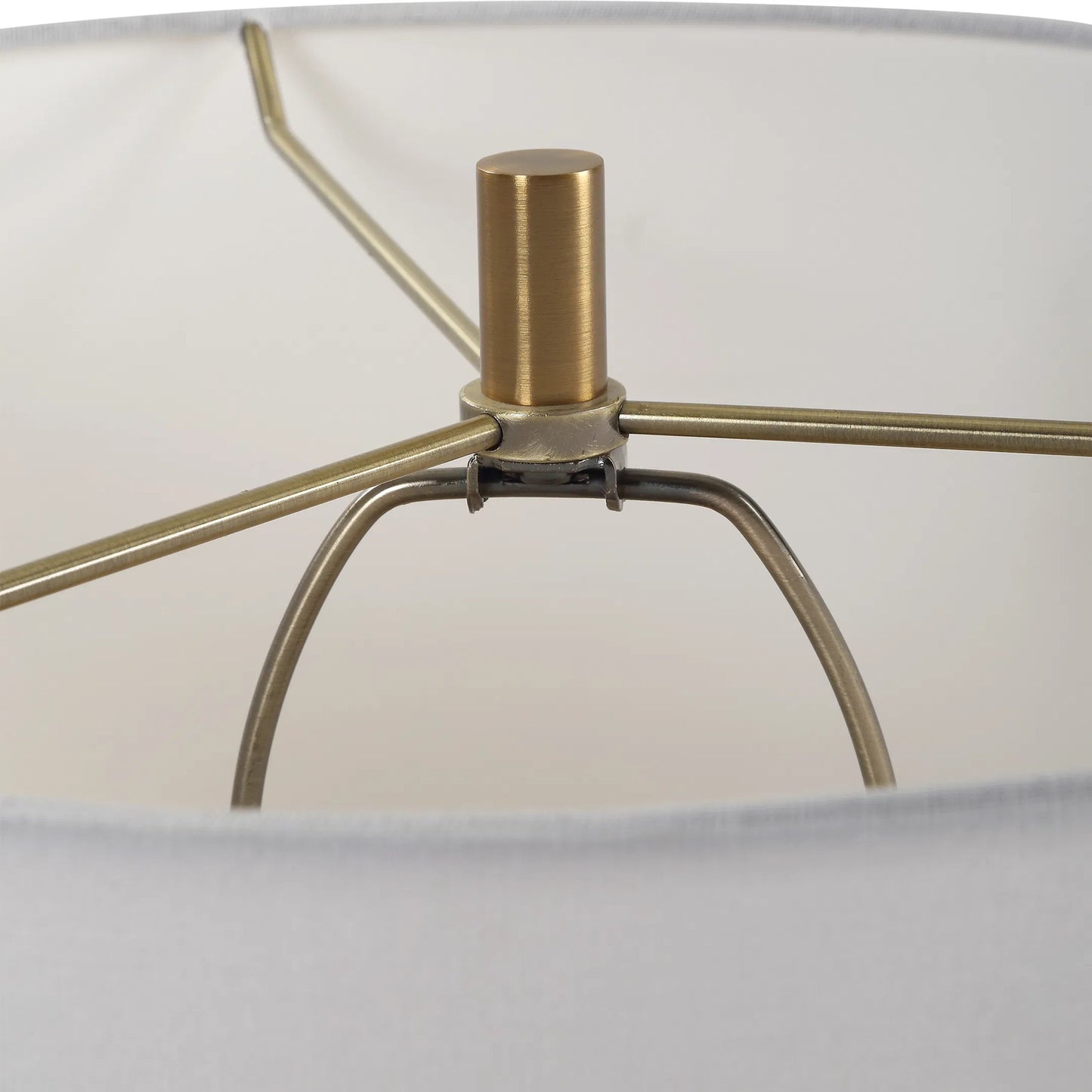 004 SI-2262377 | Closeup | Sanctuary Table Lamp by Uttermost in brass. Made from iron, crystal, fabric, glass in a modern style.