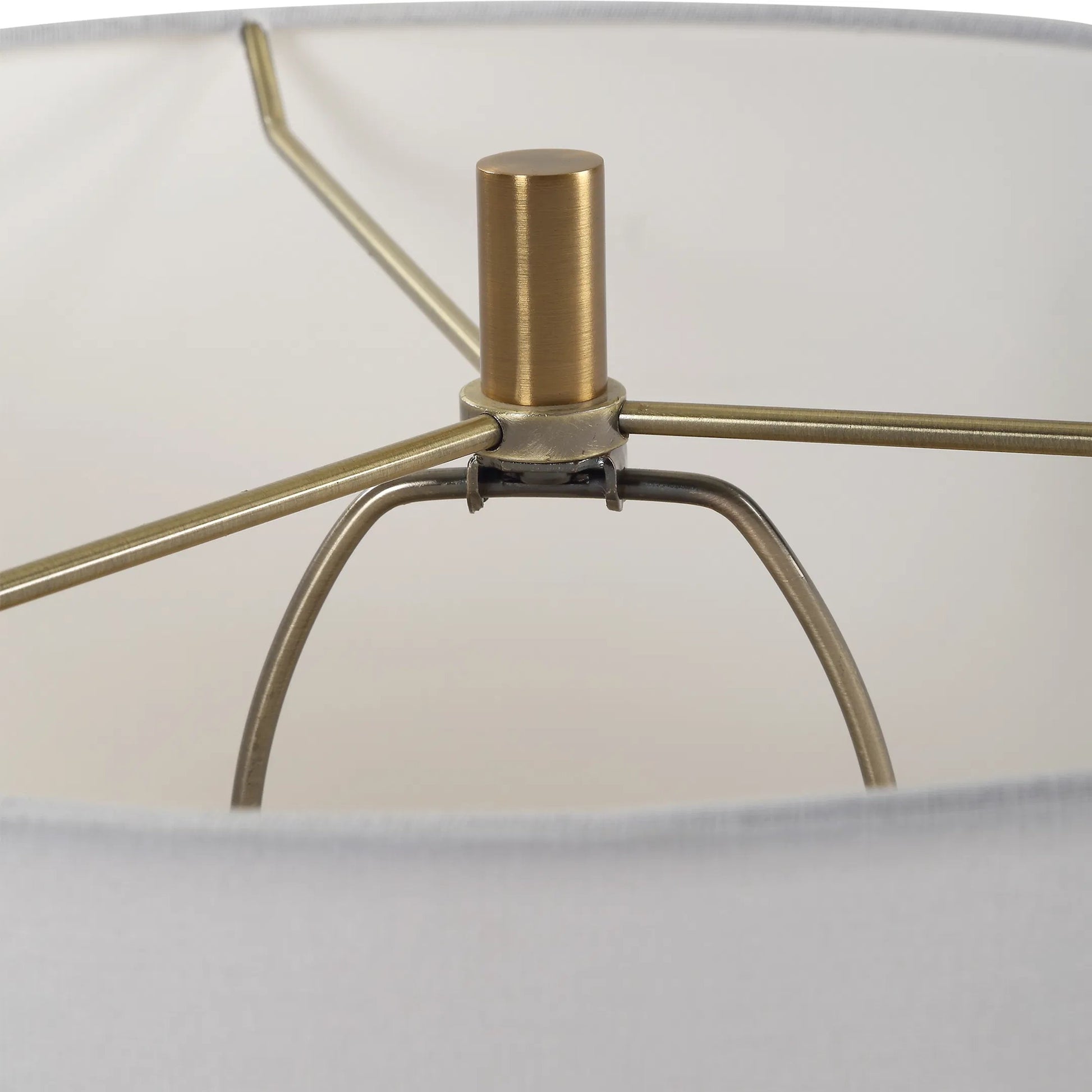 Sanctuary Table Lamp by Uttermost in brass. Made from iron, crystal, fabric, glass in a modern style.