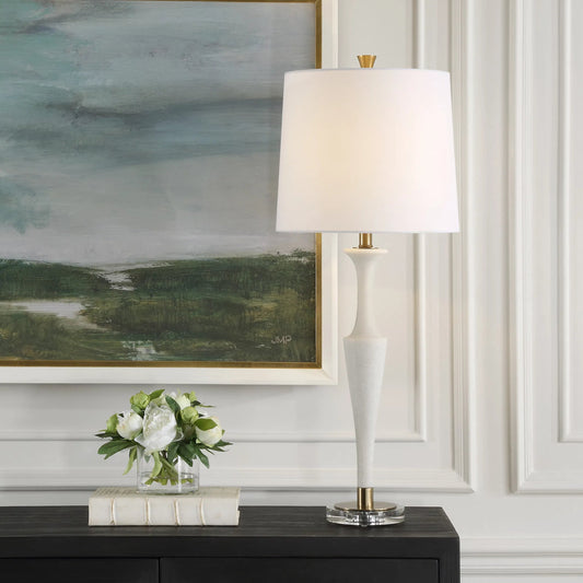 Colette Table Lamp by Uttermost in brass. Made from iron, rice stone, linen in a unique style.