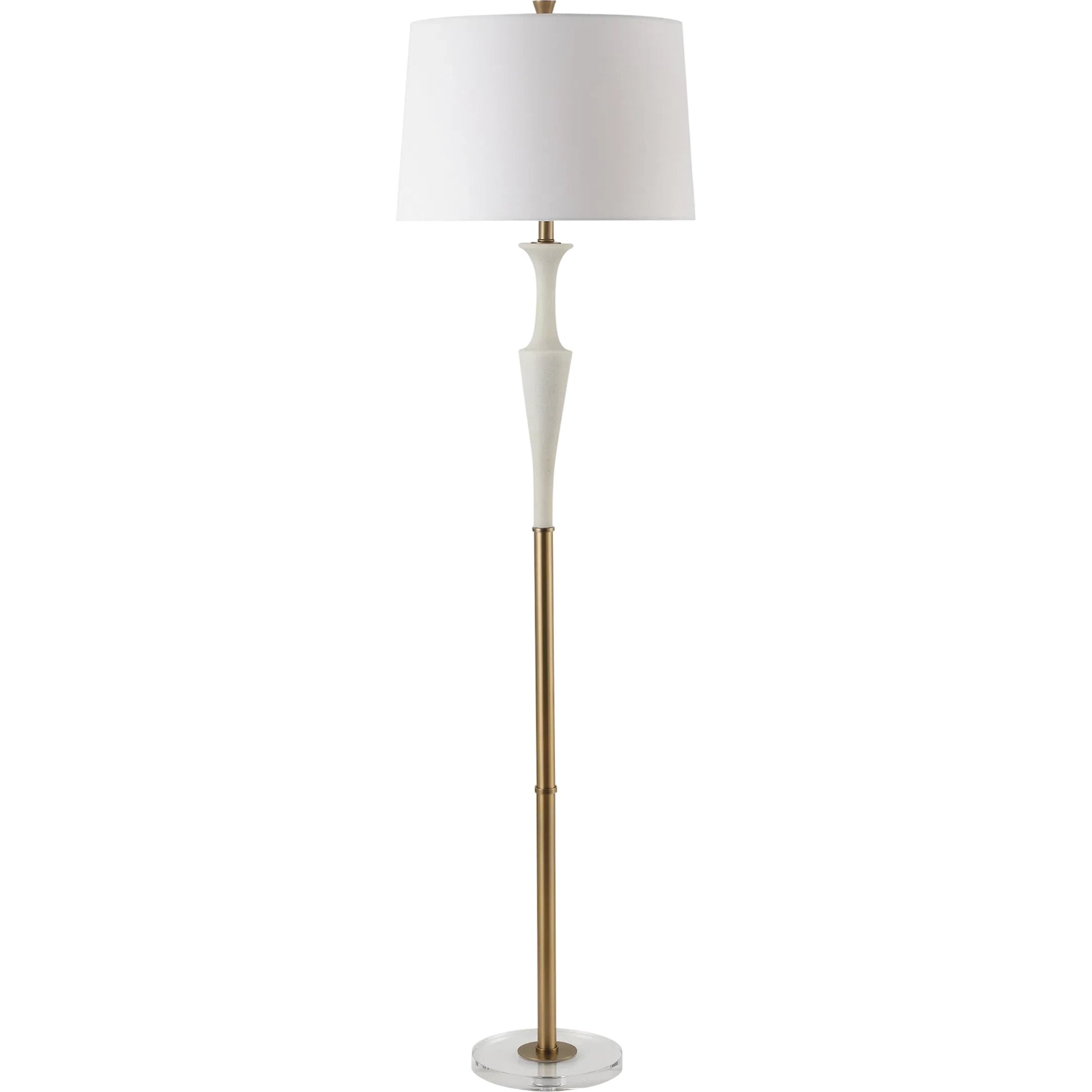 Colette Floor Lamp by Uttermost in brass. Made from iron, crystal, fabric, rice stone in a transitional style.