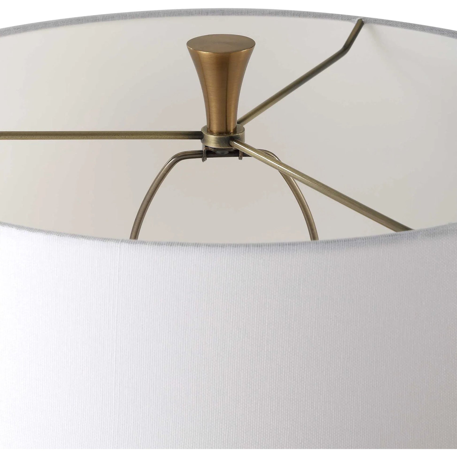 Colette Floor Lamp by Uttermost in brass. Made from iron, crystal, fabric, rice stone in a transitional style.