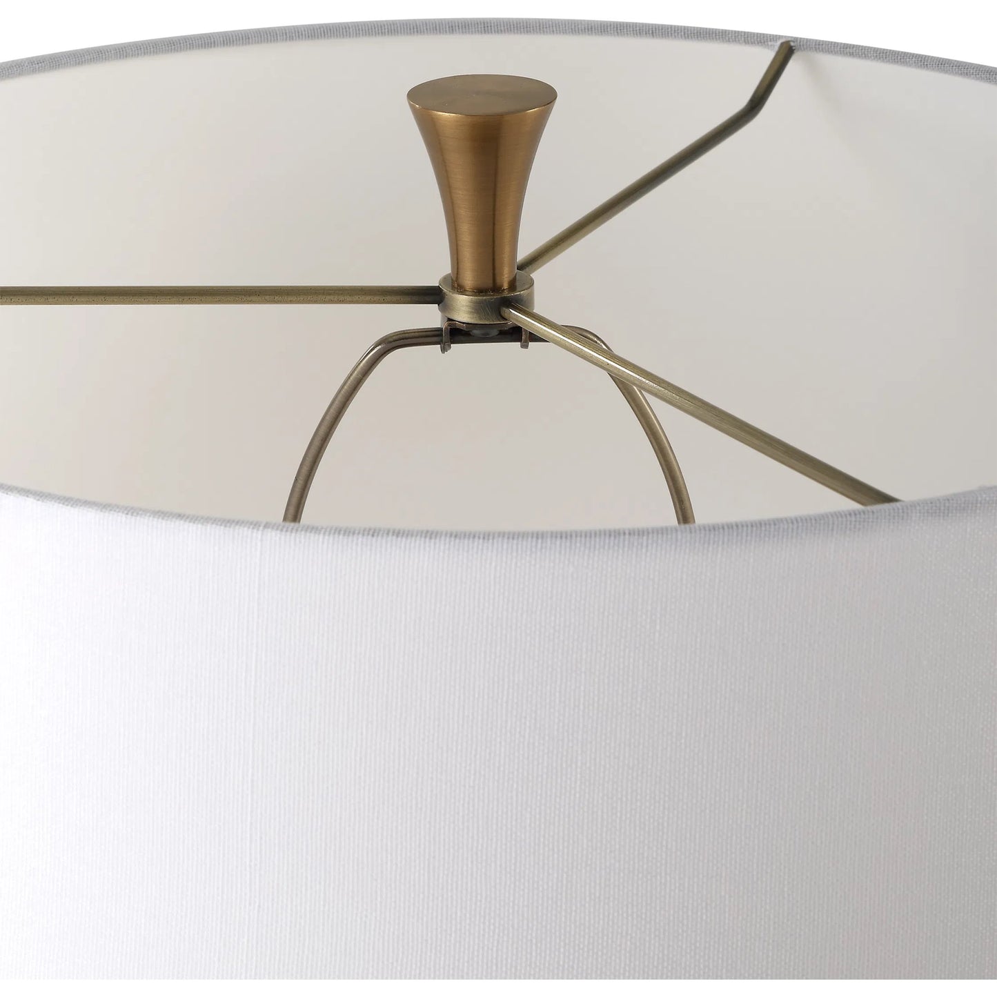 002 SI-2262381 | Closeup | Colette Floor Lamp by Uttermost in brass. Made from iron, crystal, fabric, rice stone in a transitional style.