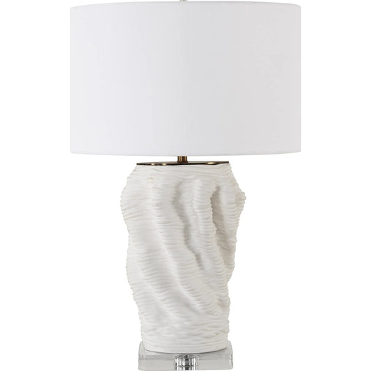 Stratified Table Lamp by Uttermost in brass. Made from ceramic, crystal, steel, fabric in a unique style.