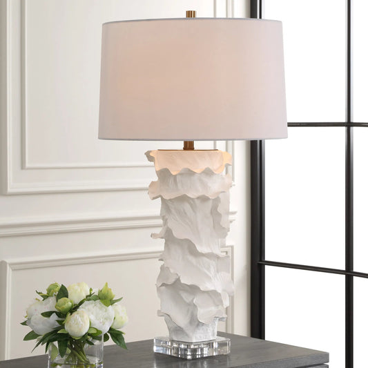 Wisp Table Lamp by Uttermost in brass. Made from ceramic, crystal, steel, fabric in a unique style.