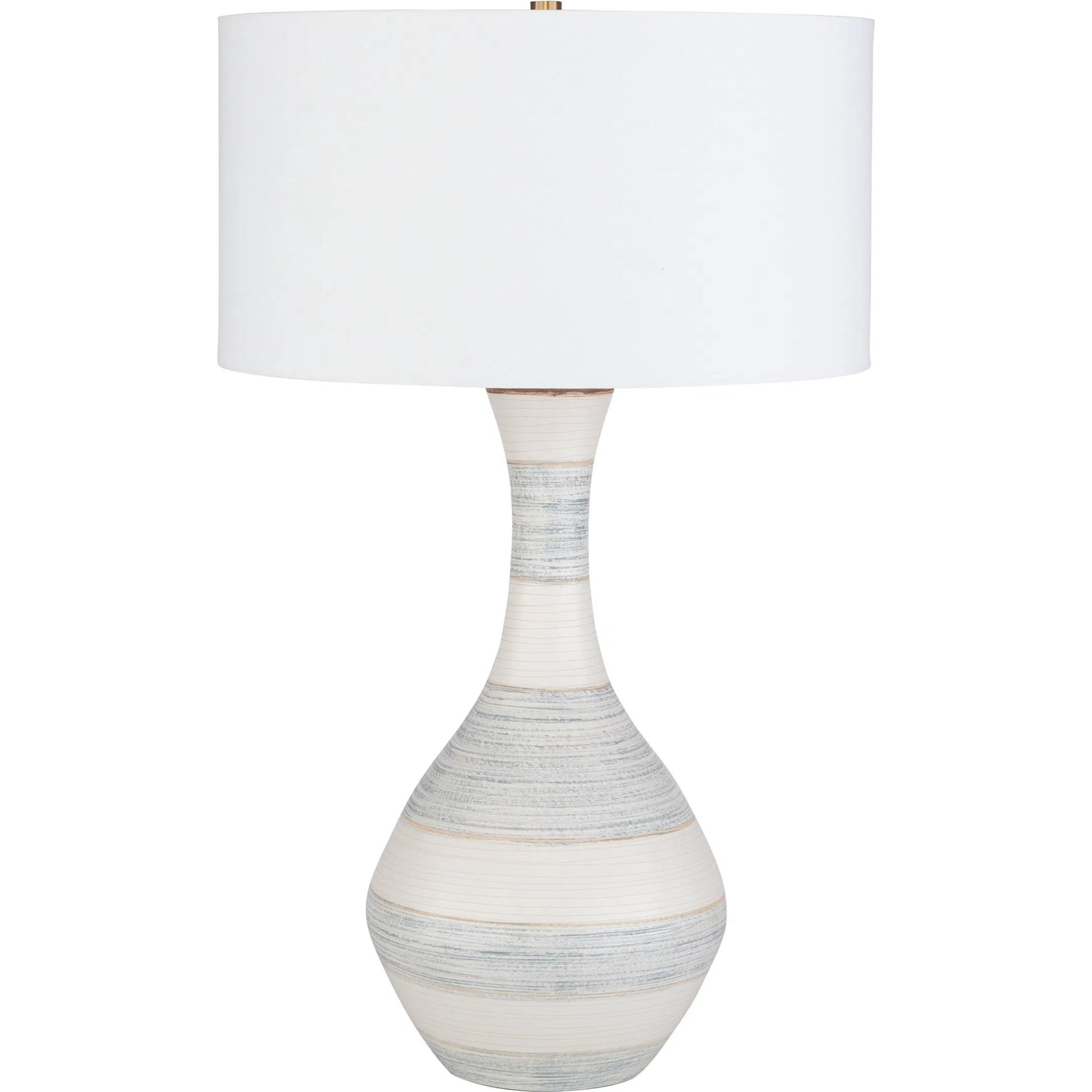 Potter Striped Table Lamp by Uttermost in blue. Made from ceramic, fabric, metal in a modern style.