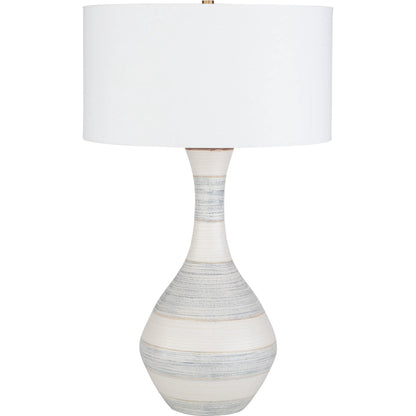 Potter Striped Table Lamp by Uttermost in blue. Made from ceramic, fabric, metal in a modern style.