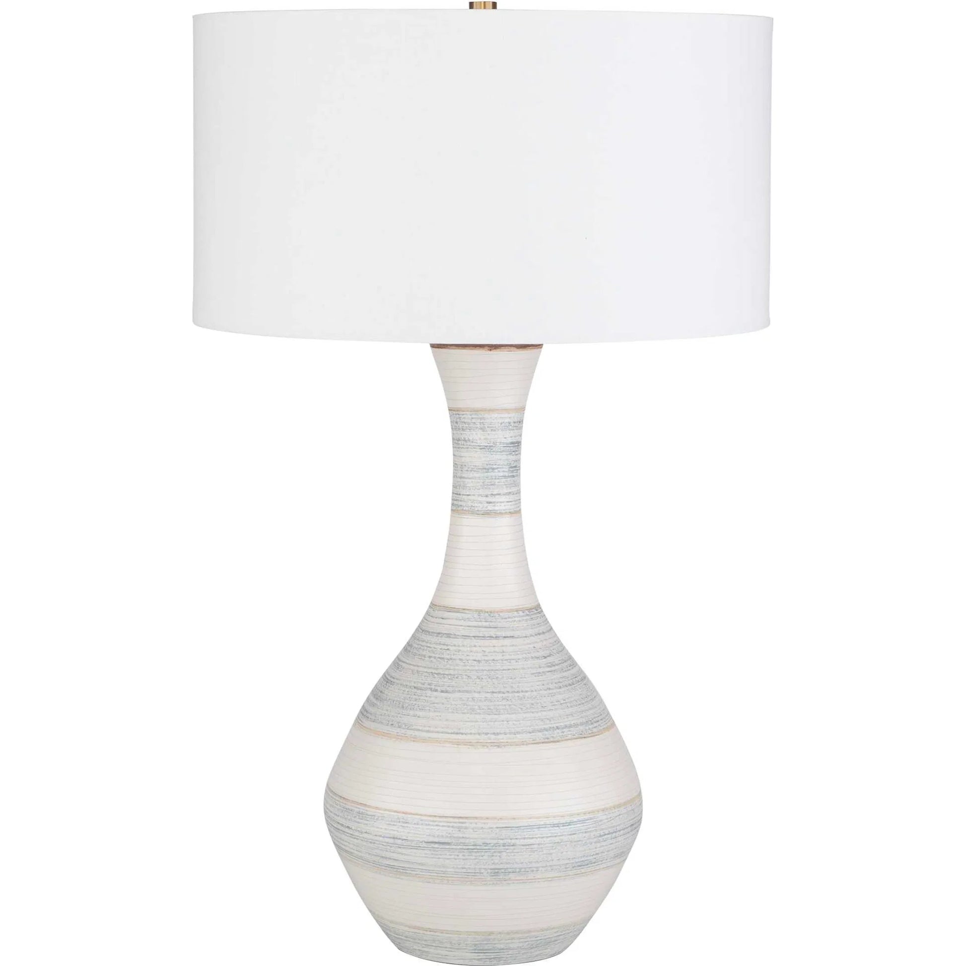 Potter Striped Table Lamp by Uttermost in blue. Made from ceramic, fabric, metal in a modern style.