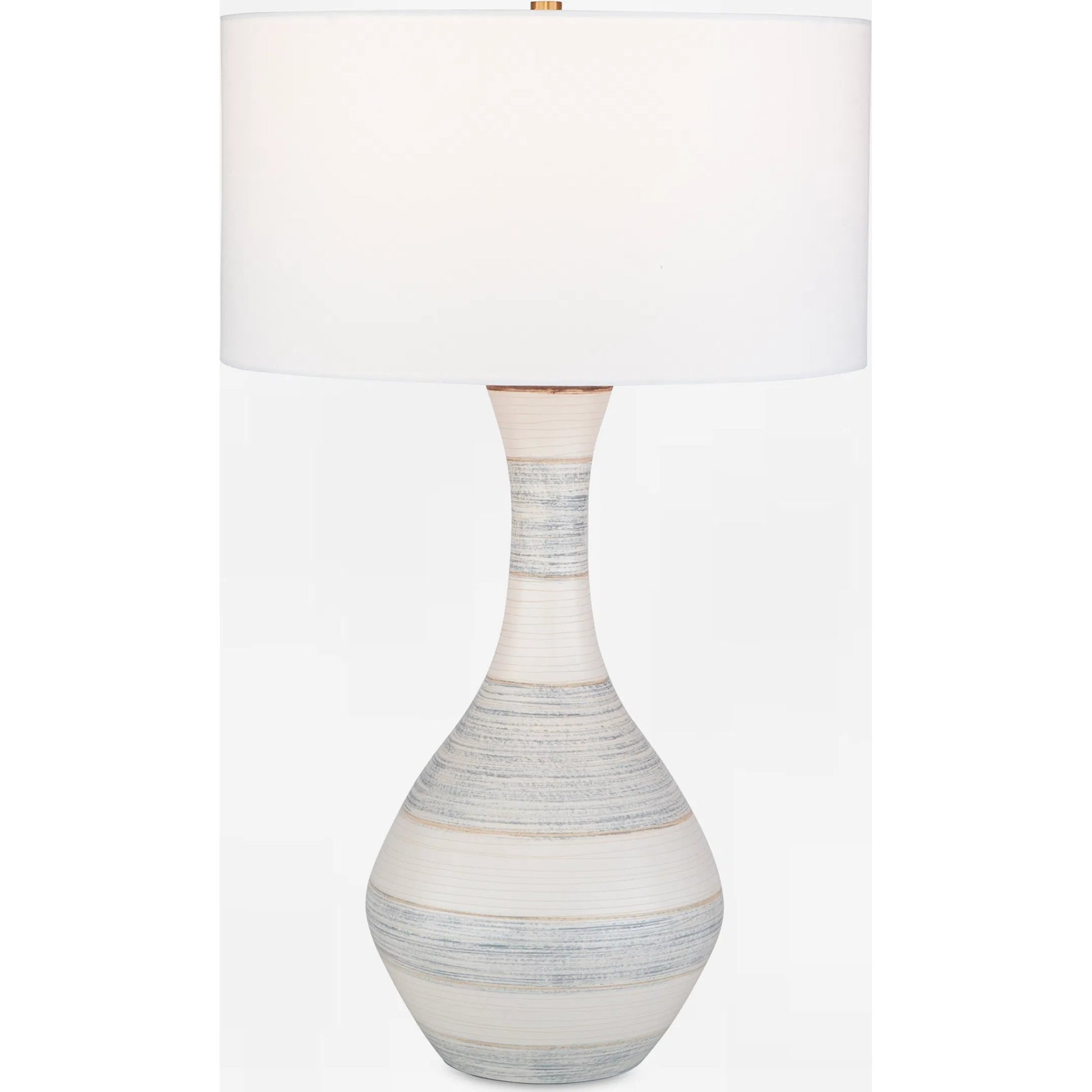 Potter Striped Table Lamp by Uttermost in blue. Made from ceramic, fabric, metal in a modern style.