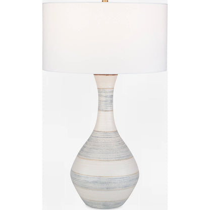 Potter Striped Table Lamp by Uttermost in blue. Made from ceramic, fabric, metal in a modern style.