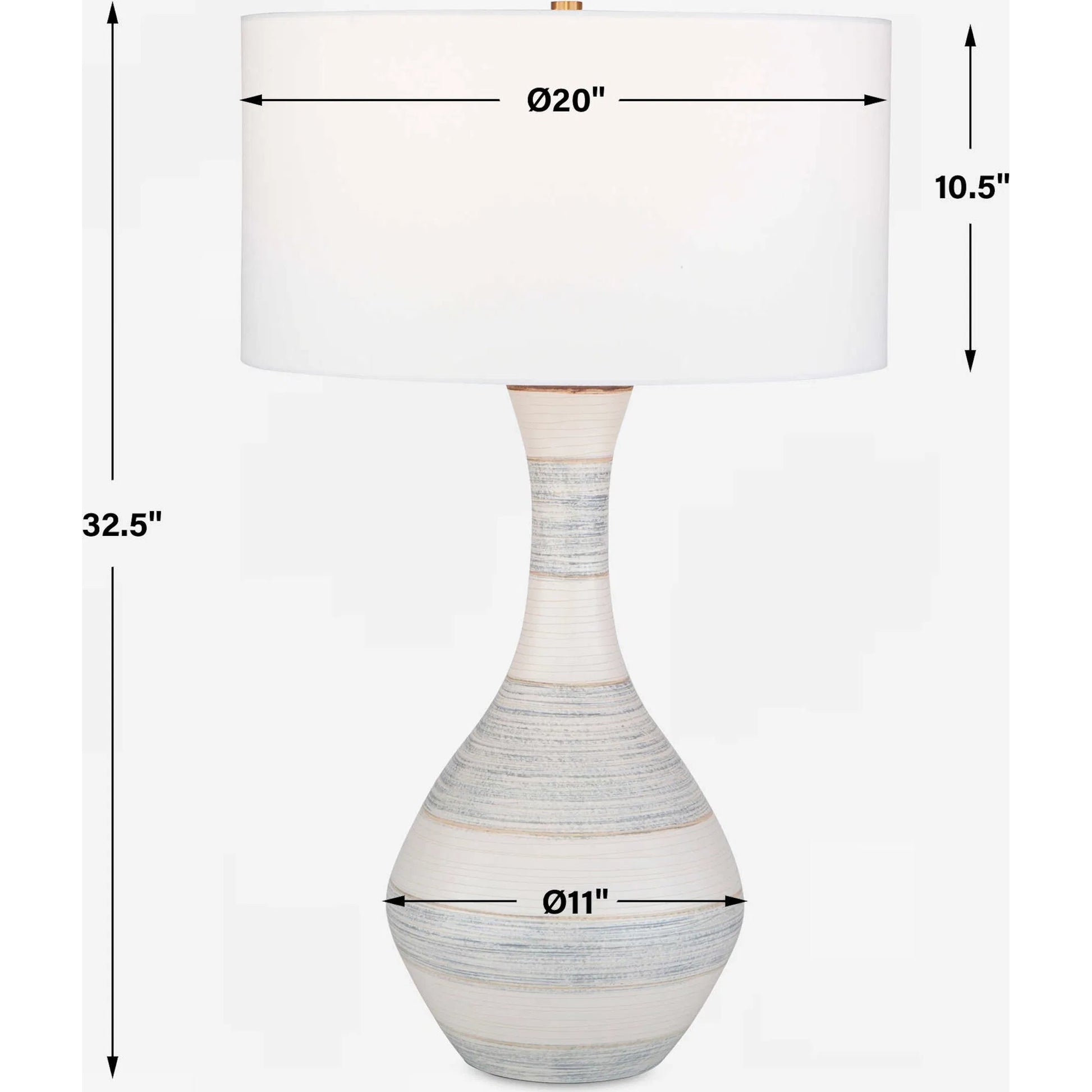 Potter Striped Table Lamp by Uttermost in blue. Made from ceramic, fabric, metal in a modern style.